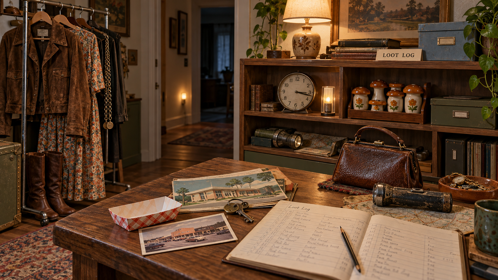 A cozy vintage archive of clothing, accessories, and objects from the stories